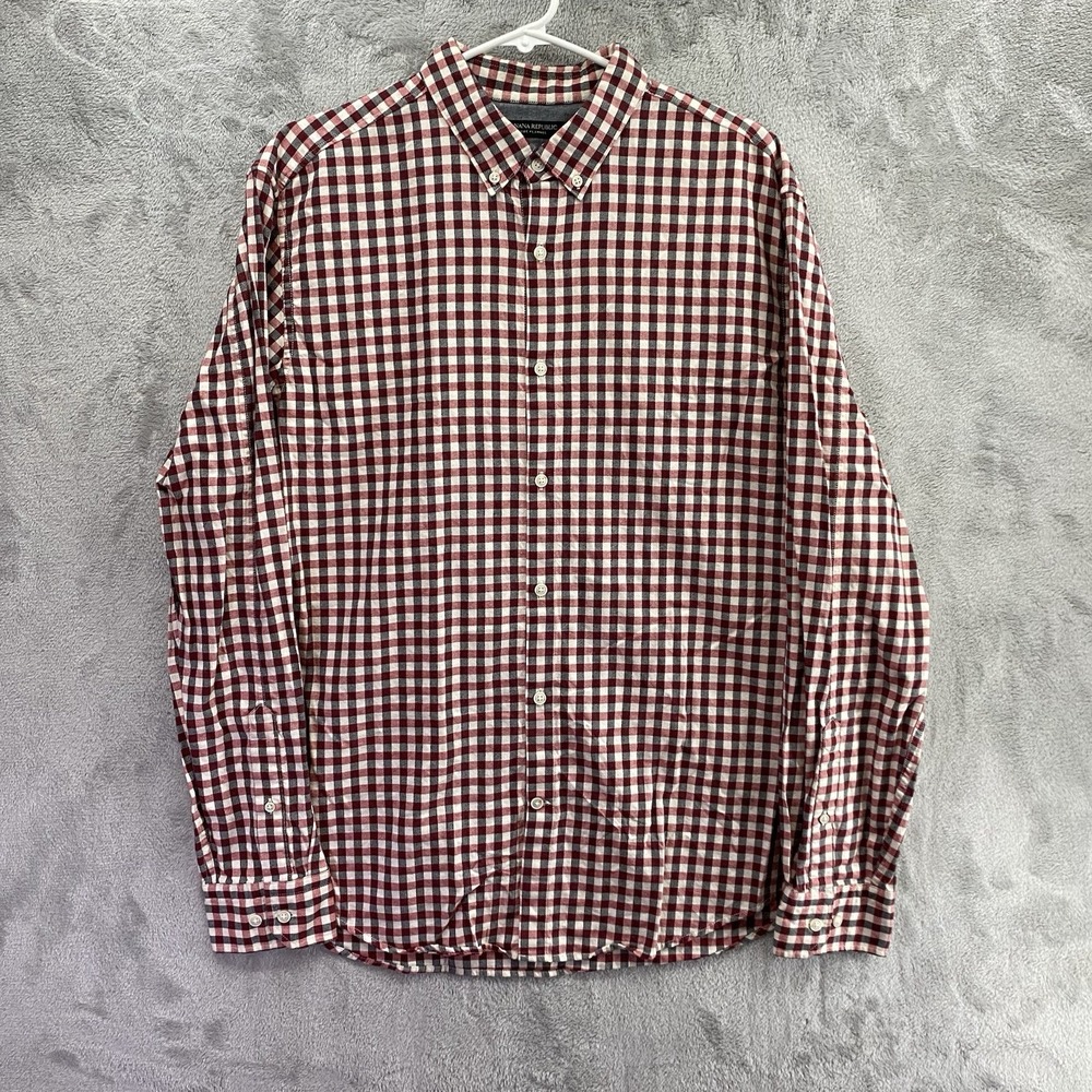 Banana Republic Luxe Flannel Red Plaid Button Down Men's L Camden Fit